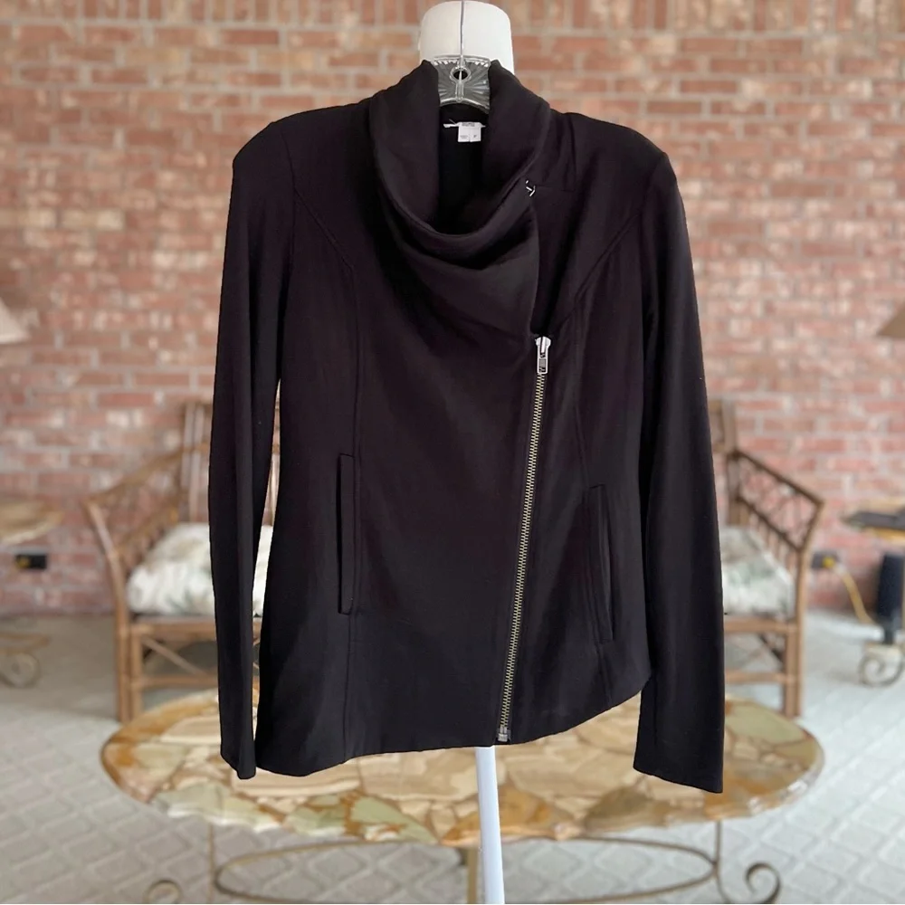 Helmut Lang Villous Black Moto Jacket Knit Asymmetrical Hem XS Gorpcore
